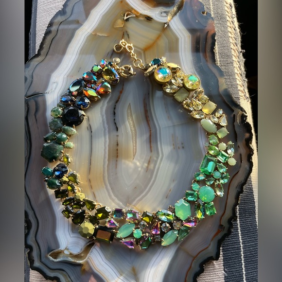 J. Crew Jewelry - **RARE** J. Crew Green Multi-Colored Ombré Crystal Cluster Statement Nec…